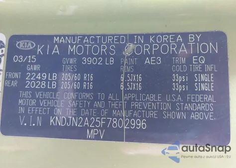 2015 Kia Soul from USA, damaged, VIN KNDJN2A25F7802996